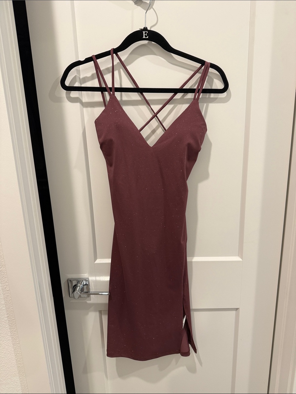 GBG Los Angeles Mauve Sparkle Strappy V-Neck Mini Dress